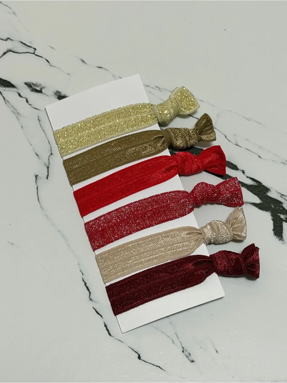 Set of 6 Sparkle Hair Ties in Gold, Red, Champagne, Burgundy